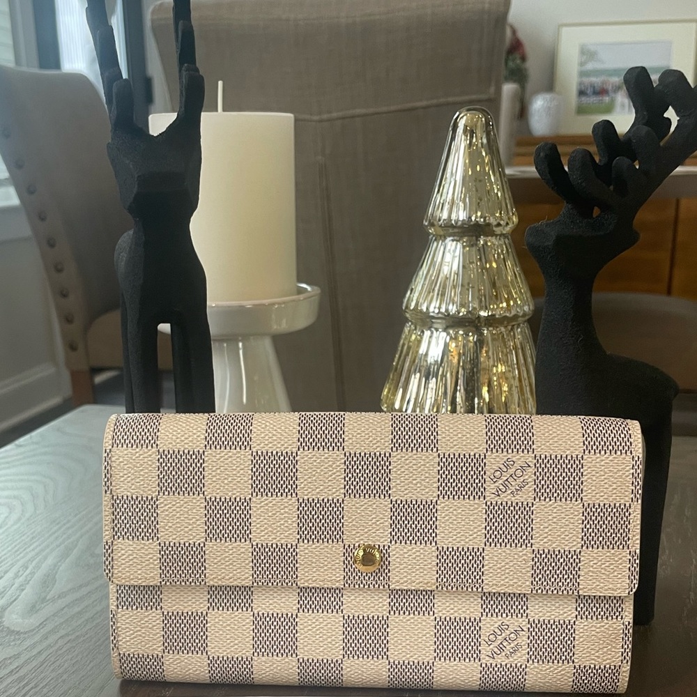 Louis Vuitton Damier Azur Pattern Leather Sarah Wallet